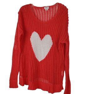 Motherhood Maternity Pink Heart Crotchet‎ Sweater Women's Size S Pullover